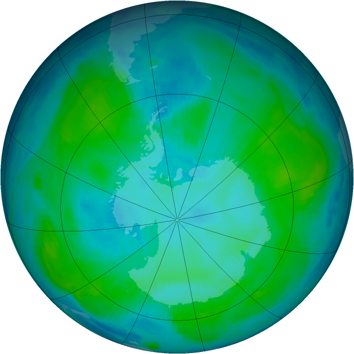 Antarctic ozone map for 22 January 1997